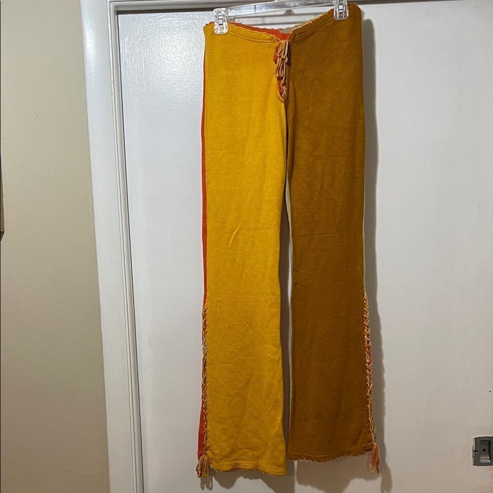 Bouncy Wear Knit Pants — Mustard with Red Trim